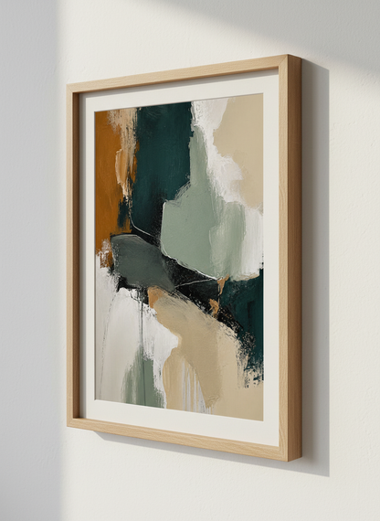 Abstract Emerald &amp; Gold Wall Art Print | Boho Living Room Decor | Modern Aesthetic Bedroom Wall Decor | Unframed, Framed, Digital