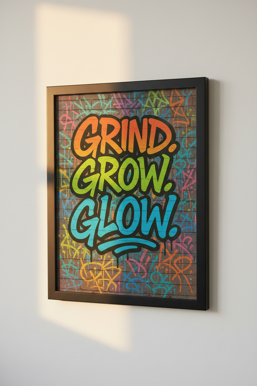 Grind Grow Glow Graffiti Wall Art Print | Motivational Street Art Poster | Urban Home Decor | Colorful Inspirational Wall Hanging