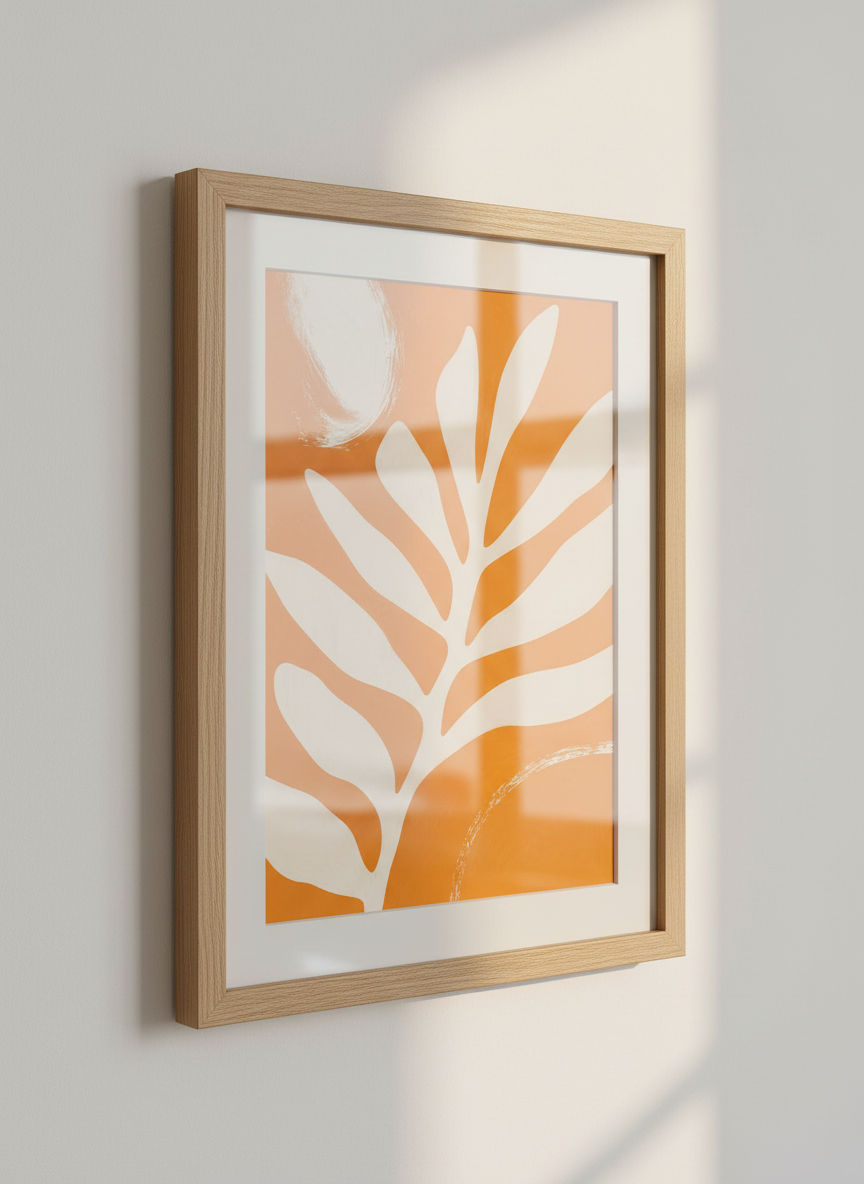 Abstract Leaf Wall Art Print | Boho Orange &amp; Cream Decor | Mid-Century Modern Poster