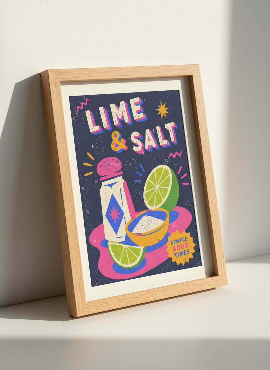 Mexican Bar Art Print: Lime &amp; Salt | Kitchen Decor | Vibrant Retro Poster