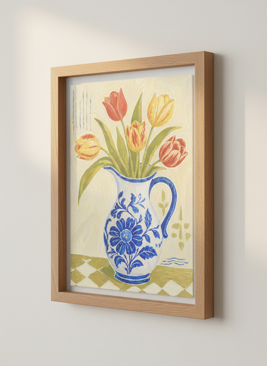 Vibrant Tulip Floral Print | Botanical Art, Kitchen Decor | Chinoiserie Jug Painting