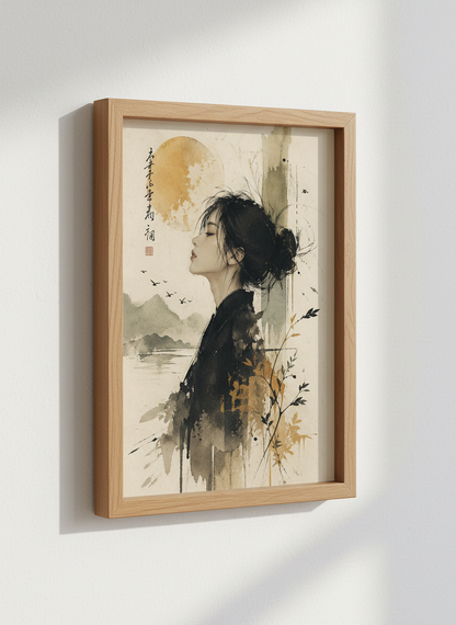 Zen Woman Portrait Wall Art Print | Boho Bedroom Decor | Asian Aesthetic Poster
