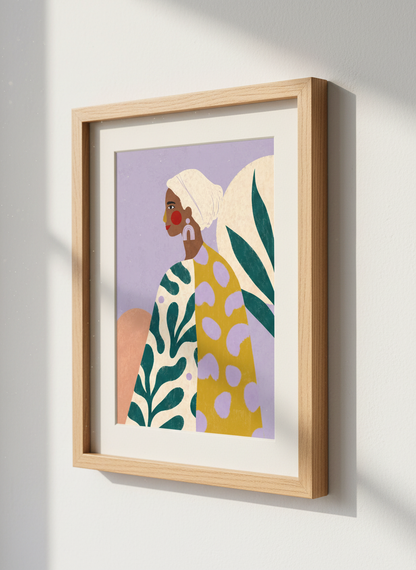Abstract Woman Art | Boho Portrait, Lilac &amp; Gold Wall Decor | Unique Gift