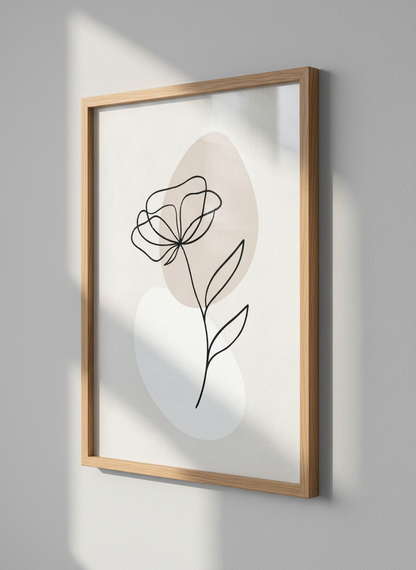 Minimalist Floral Line Art Wall Art Print | Boho Bedroom Decor | Abstract Flower Poster | Botanical Beige Wall Hanging