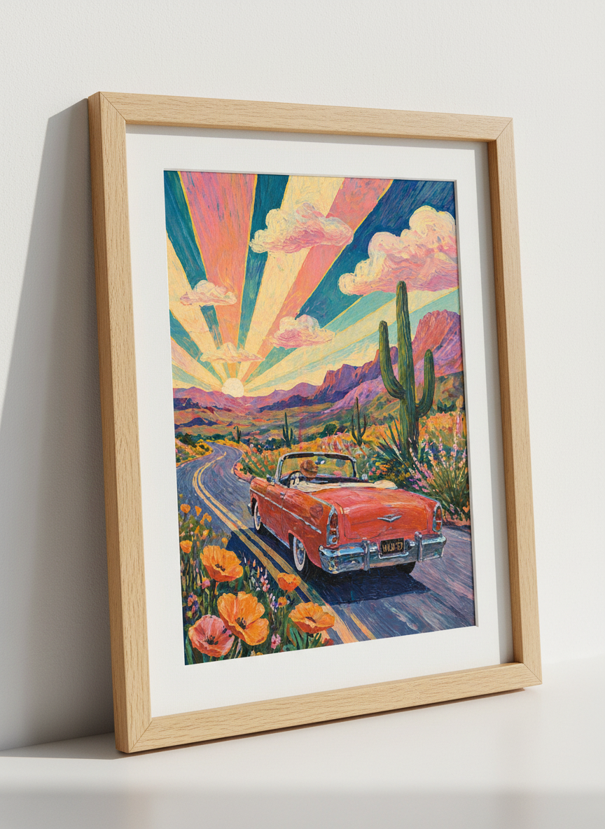 Desert Drive Wall Art | Mid Century Road Trip Art, Eclectic Room Decor