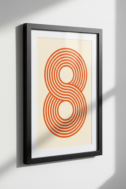 Retro Orange Figure 8 Wall Art Print, Mid Century Modern Abstract Poster, Endless Loop Infinity Graphic Home Decor
