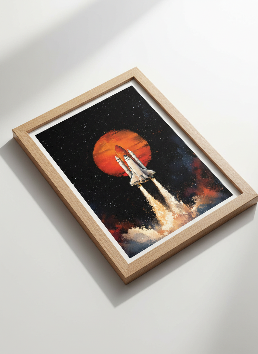 Space Shuttle Launch Wall Art | Cosmic Red Planet Poster | Space Exploration Decor