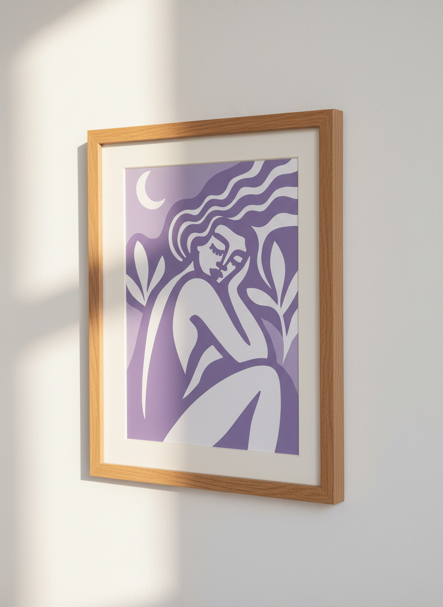 Woman Line Art Print | Minimalist Lilac Wall Decor, Modern Bohemian Poster Aesthetic