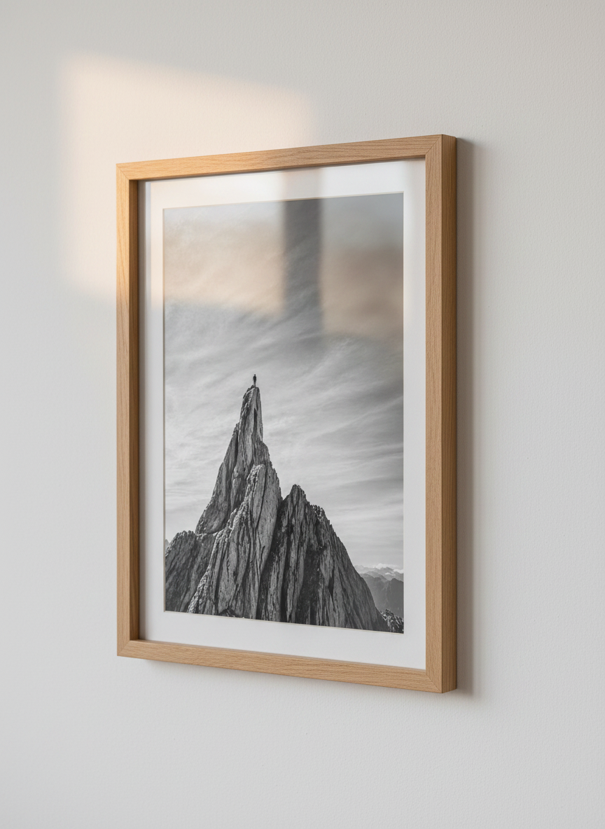 Minimalist Mountain Peak Wall Art | Inspiring Adventure Poster | Black and White Landscape Print | Modern Office Decor | Framed Options