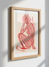 Abstract Nude Woman Line Art | Red Beige Modern Decor | Minimalist Body Poster Print