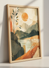 Abstract Mountain Lake Print | Boho Landscape Wall Art, Mid-Century Modern Decor