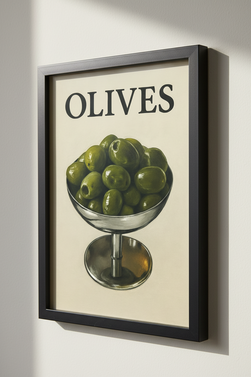 Olives Food &amp; Drink Poster | Vintage Kitchen Wall Art Print | Mid-Century Modern Home Decor | Botanical Illustration Art Print