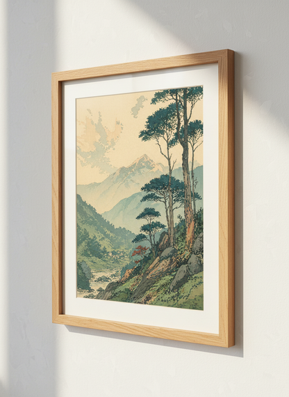 Zen Mountain Landscape Print | Japanese Art, Nature Home Decor | Asian Wall Art