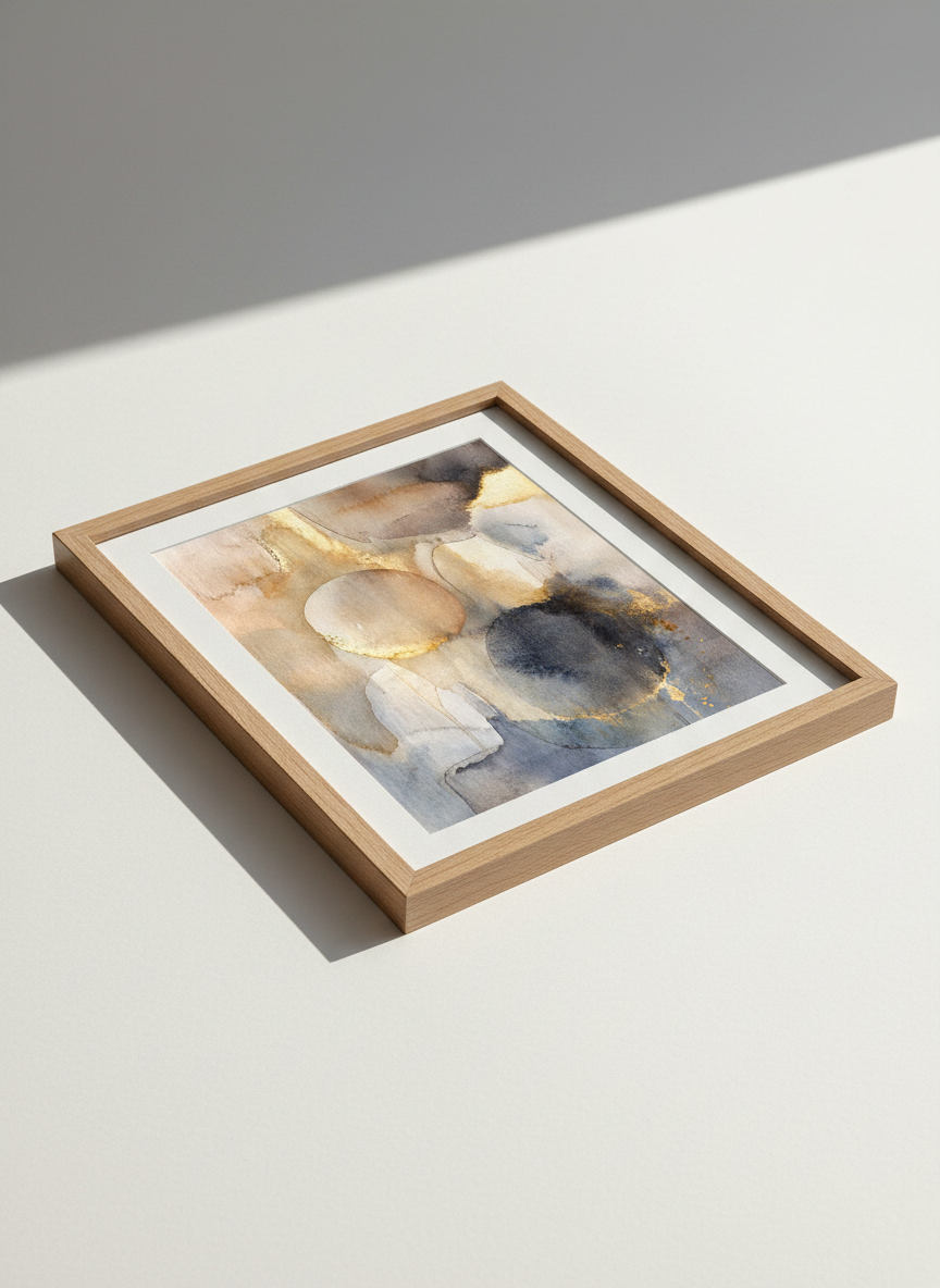 Abstract Gold Blue Watercolor Print | Modern Wall Art Decor | Neutral Home Poster