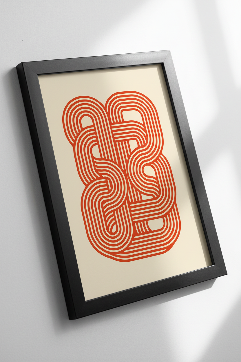 Retro Orange Abstract Wall Art Print | Mid Century Modern Geometric Poster | Groovy Line Art Home Decor | Vintage Inspired Wall Hanging