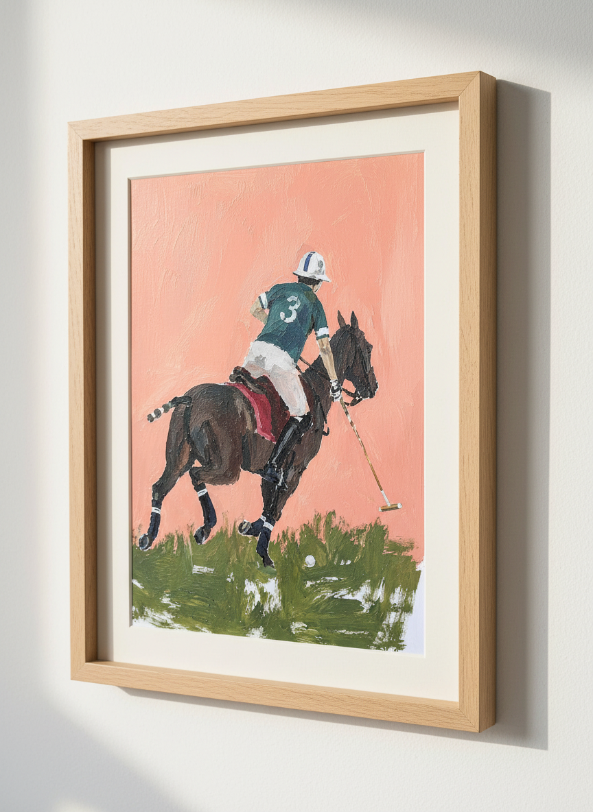 Acrylic Polo Player Wall Art Print | Equestrian Chic Room Decor | Grandmillennial Preppy Aesthetic Poster
