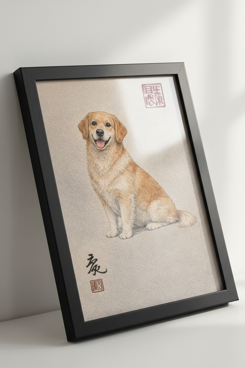 Golden Retriever Dog Wall Art Print | Pet Portrait Home Decor | Animal Lover Gift | Japanese Art Style Poster