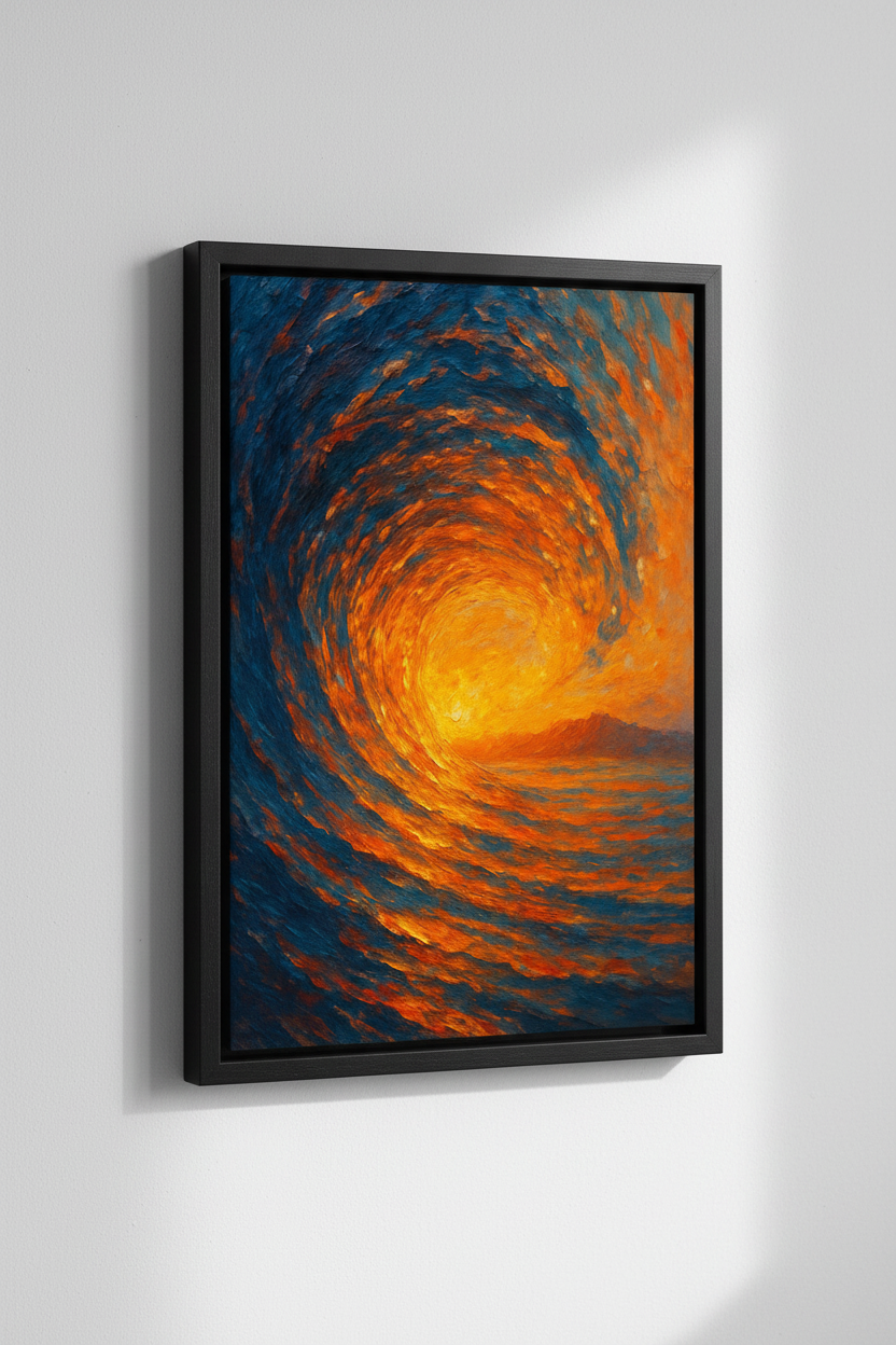 Abstract Ocean Wave Wall Art Print | Vibrant Sunset Seascape Decor | Impressionist Beach Poster | Orange Blue Home Gift