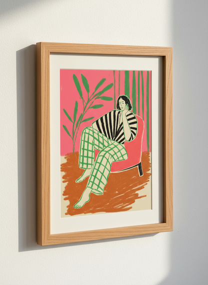 Abstract Woman Reading Wall Art Print | Boho Bedroom Decor | Cozy Aesthetic Poster | Modern Living Room Art | Mid Century Woman