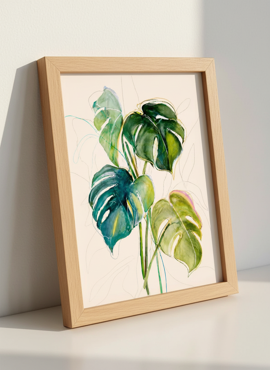 Watercolor Monstera Wall Art Print | Boho Living Room Decor | Botanical Tropical Poster | Plant Lover Gift Ideas