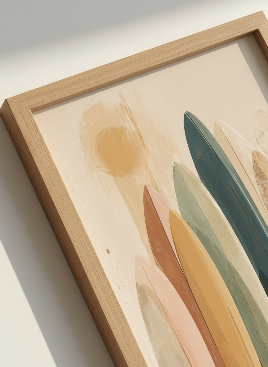 Surfboard Wall Art Print | Coastal Decor, Beach House Aesthetic, Boho Surfer Poster