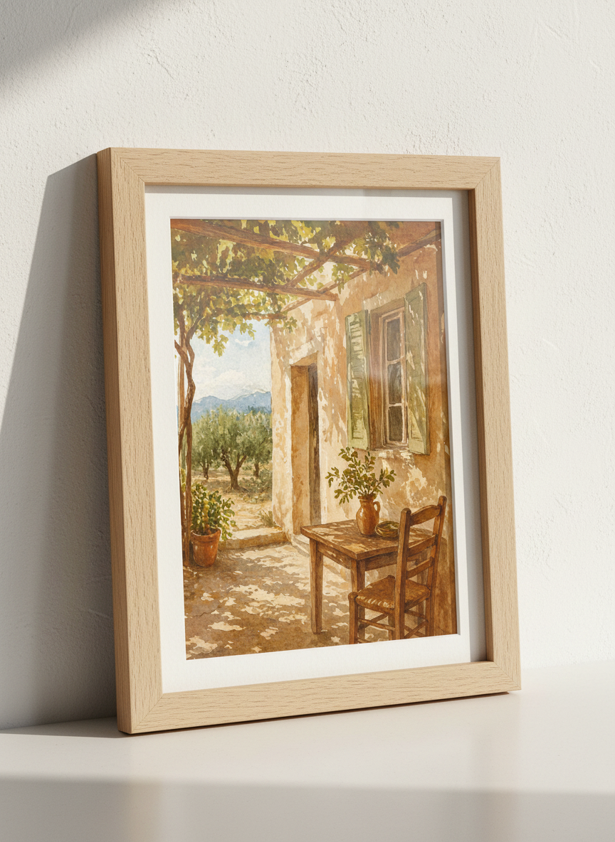 Watercolor Tuscan Patio Wall Art Print | Mediterranean Home Decor | Rustic Farmhouse Poster | Italian Landscape Painting