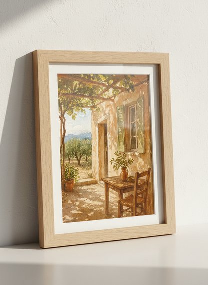 Watercolor Tuscan Patio Wall Art Print | Mediterranean Home Decor | Rustic Farmhouse Poster | Italian Landscape Painting