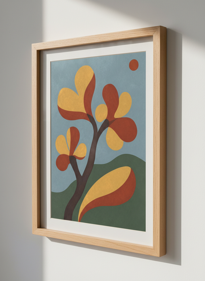 Abstract Foliage Wall Art Print | Mid-Century Modern Decor | Mustard Rust Poster