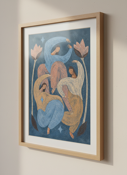 Abstract Women Wall Art Print | Boho Bedroom Decor | Feminine Mid-Century Poster | Serene Blue Aesthetic Home Decor