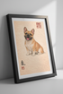 Happy French Bulldog Art Print - Smiling Fawn Frenchie Poster Wall Decor with Japanese Calligraphy - Dog Lover Gift Wall Hanging