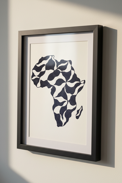 Abstract Africa Map Wall Art Print | Geometric Africa Poster | Modern Home Decor | Black &amp; White Wall Hanging | Minimalist Art Print