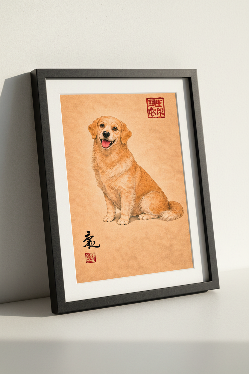 Chinoiserie Golden Retriever Wall Art Print | Pet Lover Gift | Cute Dog Decor | Nursery Aesthetic Poster | Digital Download Available