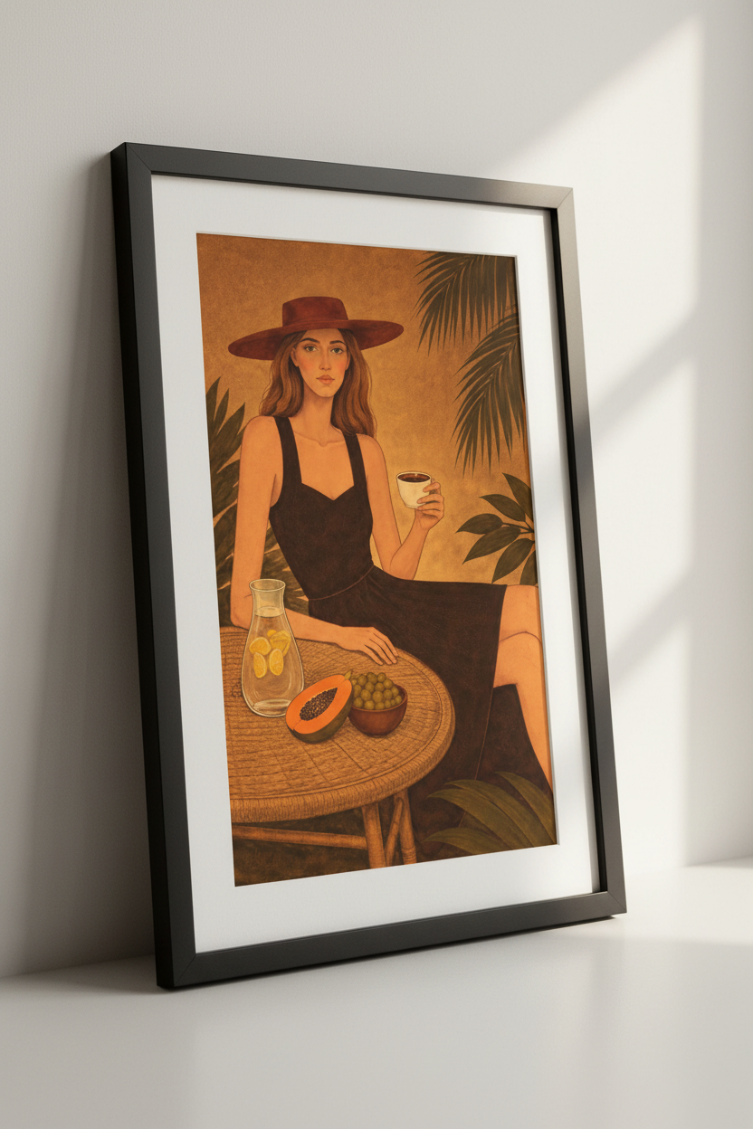 Bohemian Woman Portrait Wall Art Print | Tropical Decor | Vintage Aesthetic Poster | Mid Century Modern Wall Decor