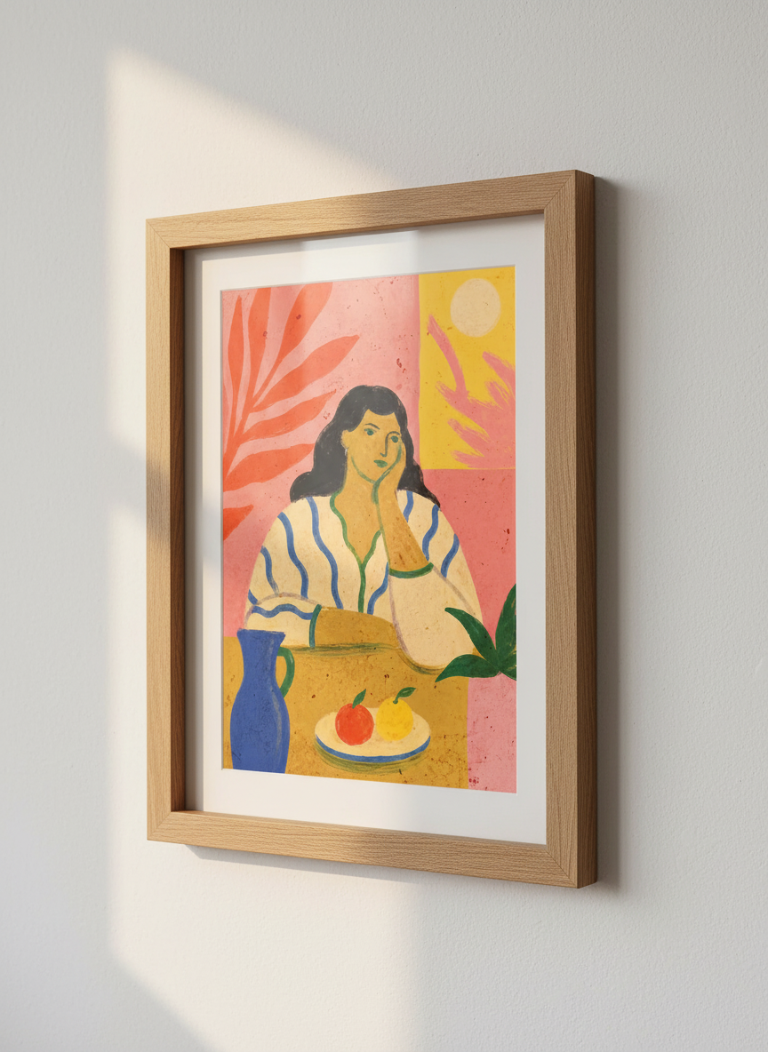 Abstract Woman Portrait Art Print | Boho Decor, Vibrant Wall Art | Mid Century Modern