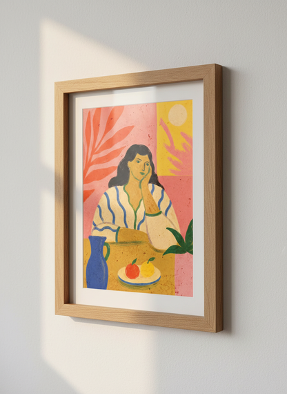 Abstract Woman Portrait Art Print | Boho Decor, Vibrant Wall Art | Mid Century Modern