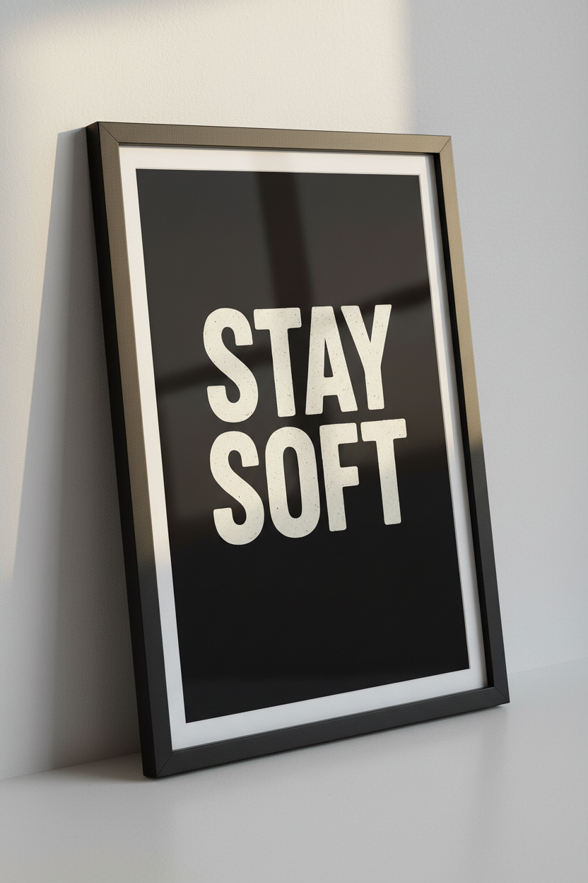 Minimalist Stay Soft Wall Art Print | Modern Aesthetic Quote Poster | Black &amp; Cream Typography Home Decor | Motivational Wall Hanging