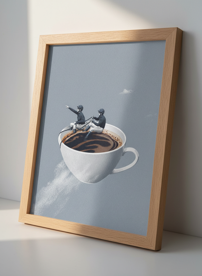 Jockey Coffee Cup Art | Whimsical Kitchen Decor | Quirky Morning Poster Print