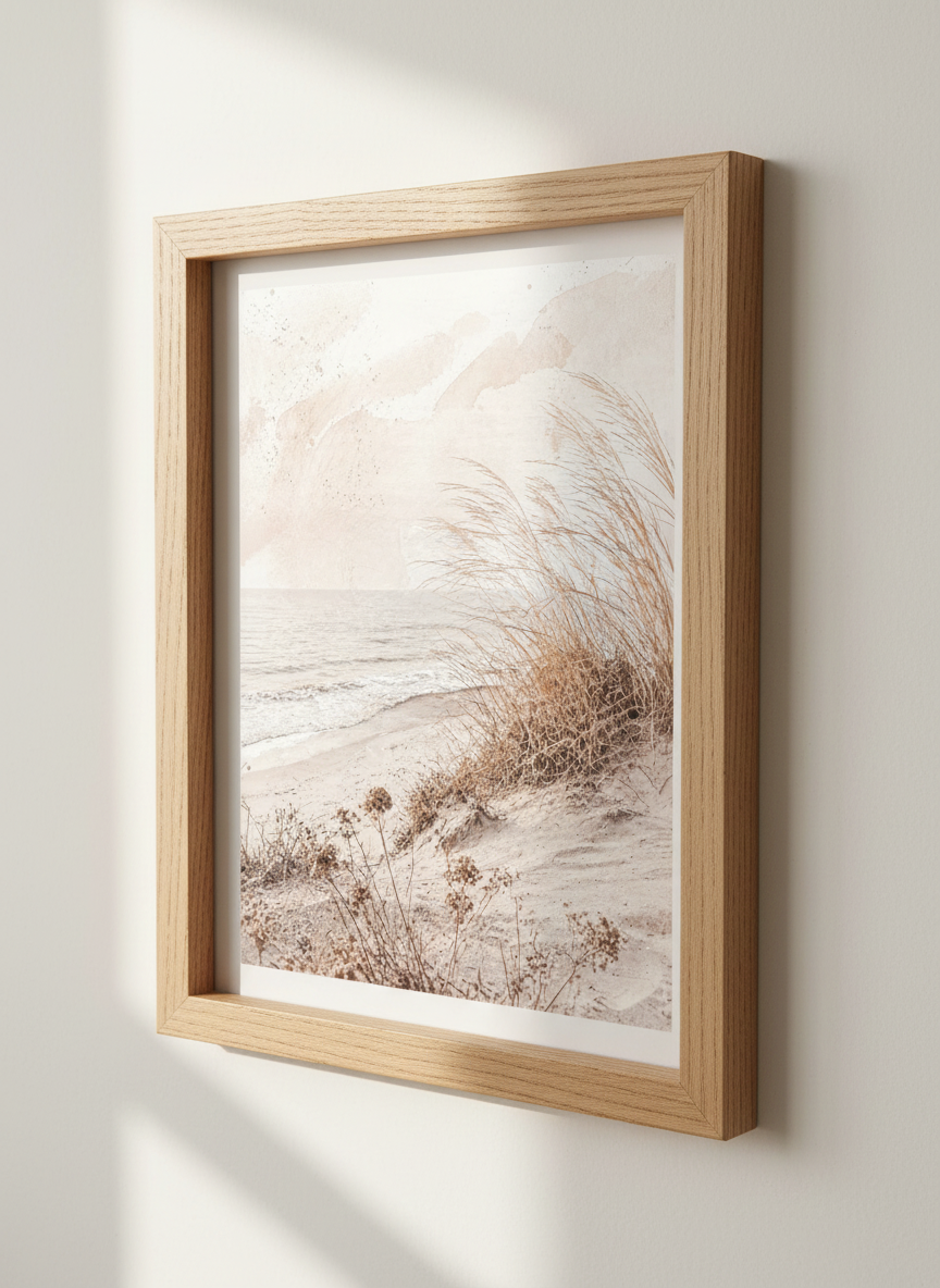 Coastal Beach Dune Art | Neutral Watercolor Abstract Sea Grass Print, Boho Home Decor
