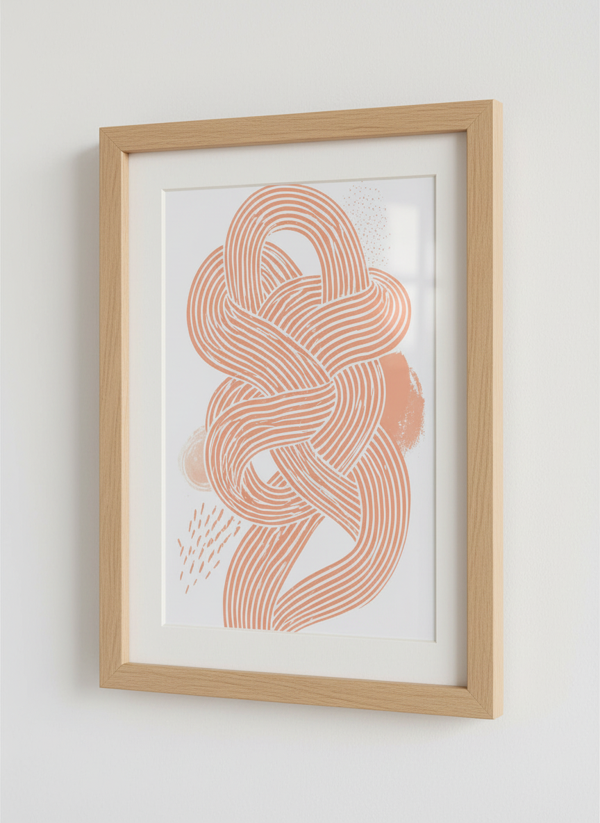 Abstract Knot Wall Art Print | Modern Peach Living Room Decor | Nordic Minimalist Poster