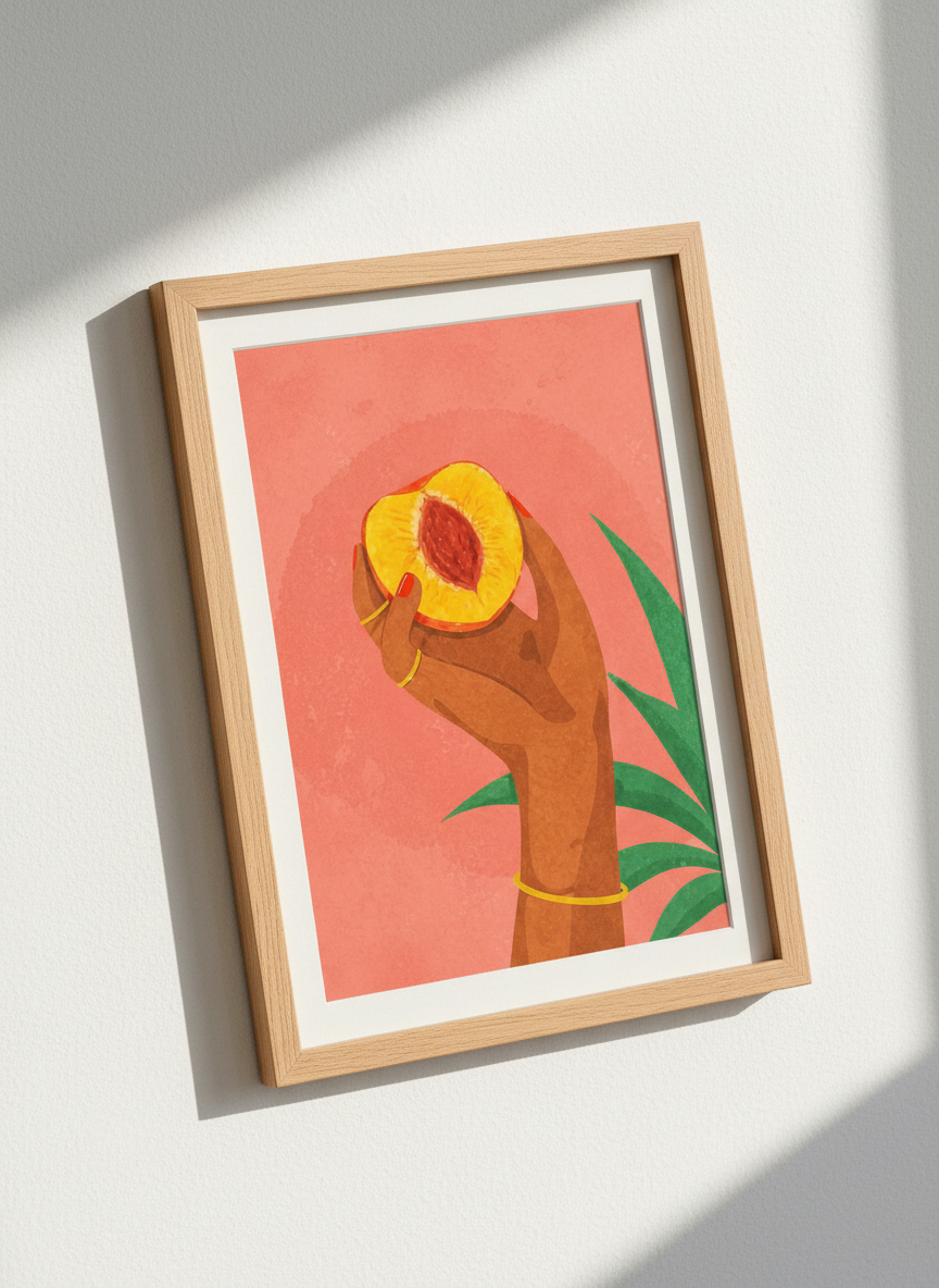 Peach Wall Art | Feminine Fruit Decor, Kitchen Aesthetic Home Print