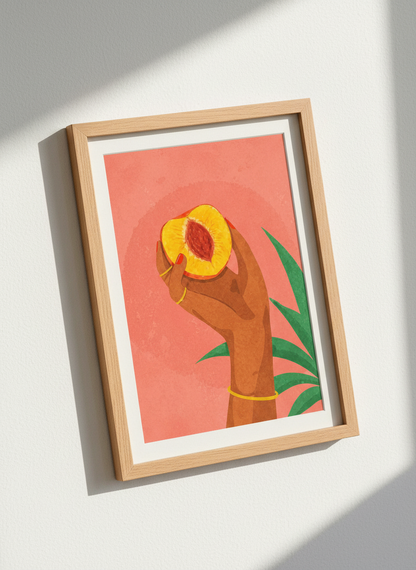Peach Wall Art | Feminine Fruit Decor, Kitchen Aesthetic Home Print