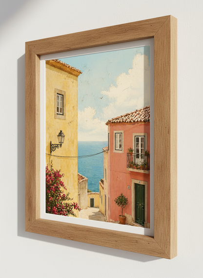 Mediterranean Alley Ocean View | Coastal House Decor, European Summer Wall Art