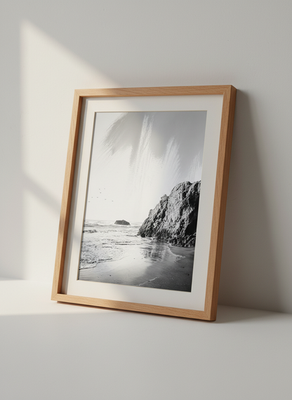 Abstract Coastal Beach Wall Art | Black and White Seascape Decor | Modern Ocean Poster