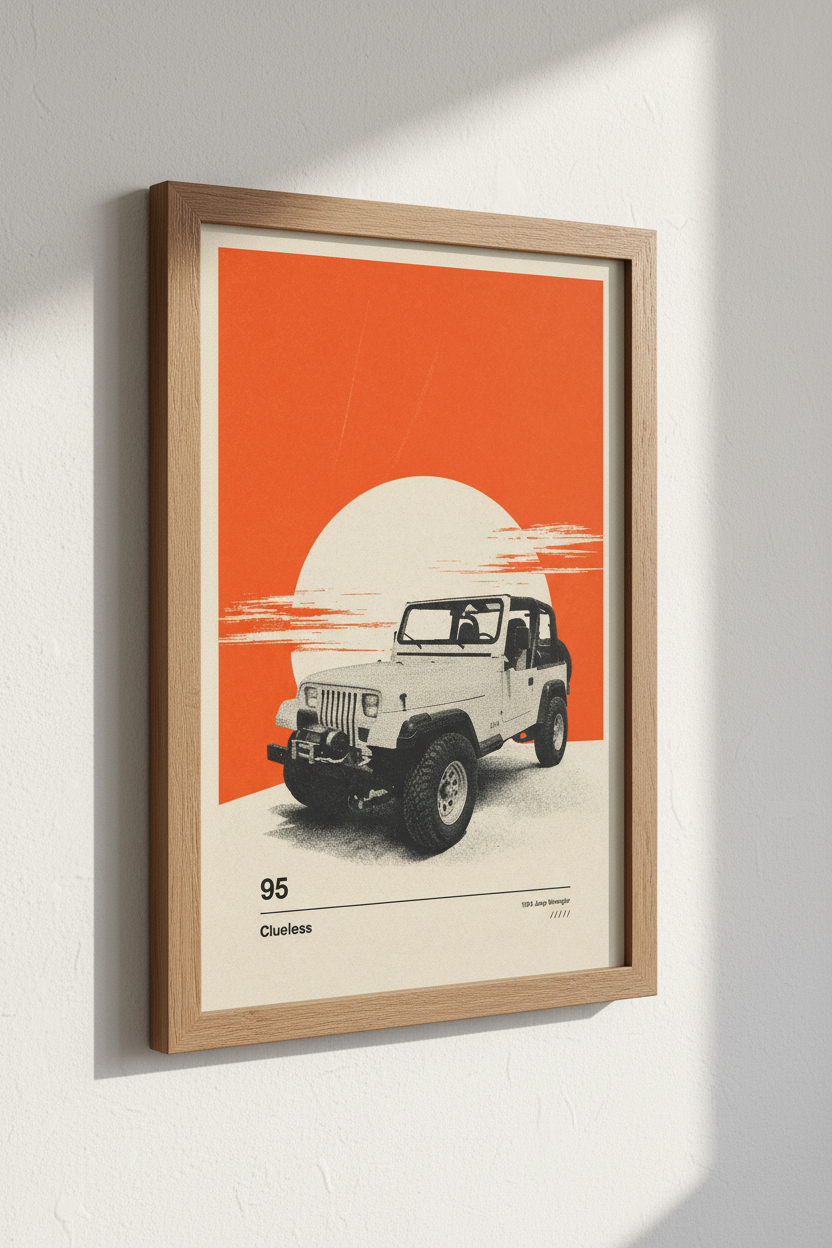 Retro 1994 Jeep Wrangler Art | Clueless Movie Poster, 90s Aesthetic Decor