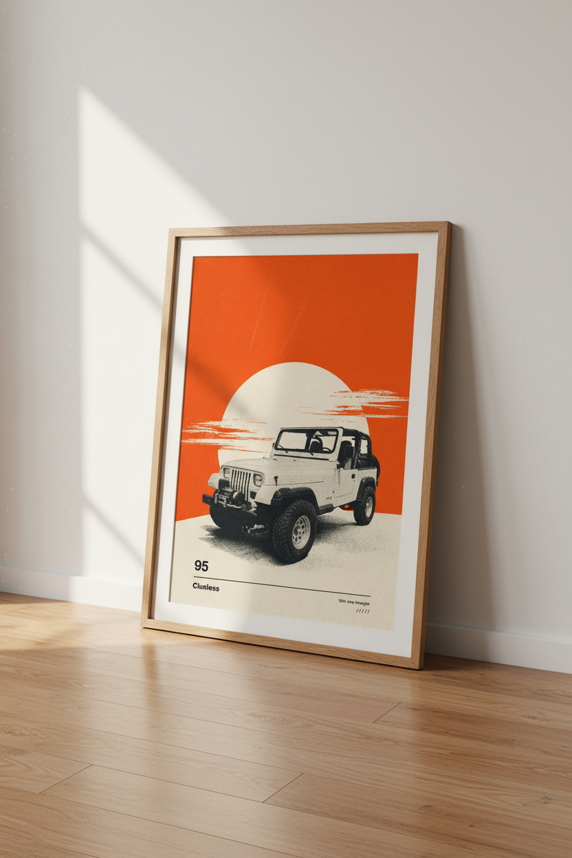 Retro 1994 Jeep Wrangler Art | Clueless Movie Poster, 90s Aesthetic Decor