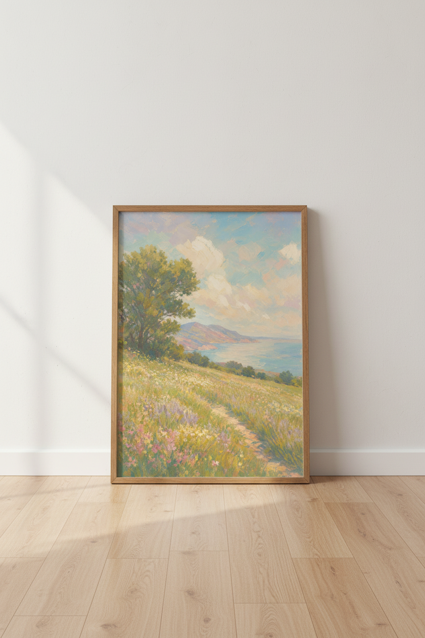 Coastal Meadow Landscape Print | Impressionist Floral Wall Art, Pastel Beach Decor