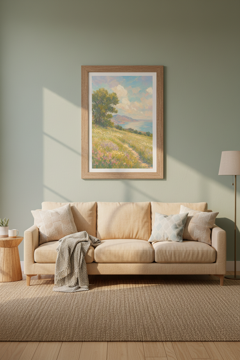 Coastal Meadow Landscape Print | Impressionist Floral Wall Art, Pastel Beach Decor