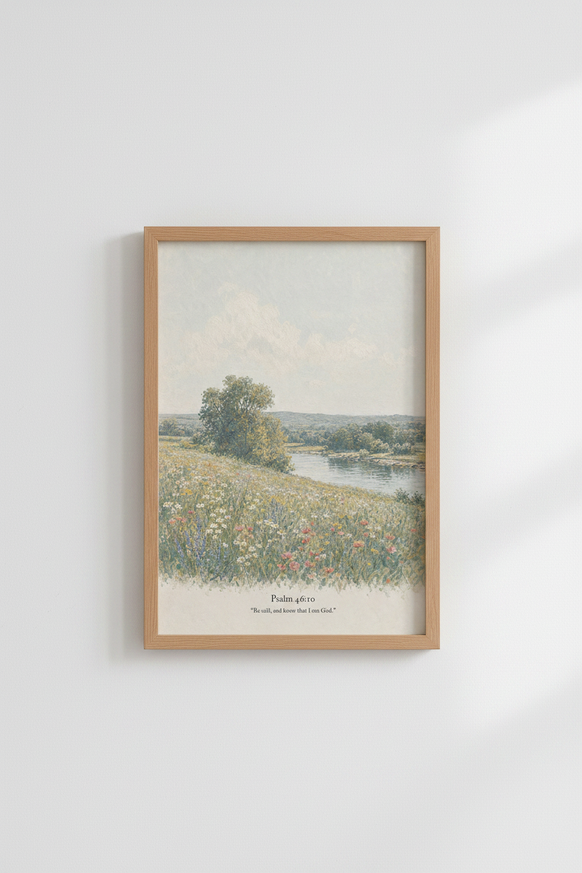 Psalm 46:10 Landscape Wall Art | Floral Nature Decor | Impressionist Poster