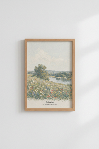 Psalm 46:10 Landscape Wall Art | Floral Nature Decor | Impressionist Poster
