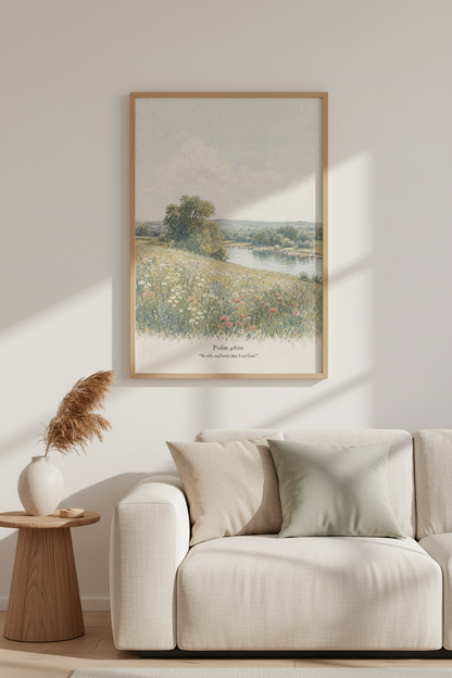 Psalm 46:10 Landscape Wall Art | Floral Nature Decor | Impressionist Poster